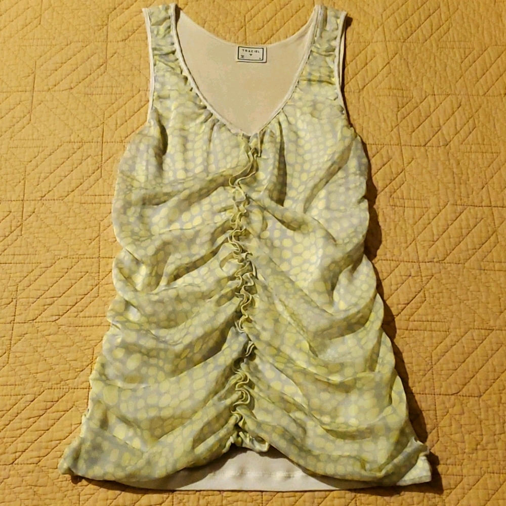 Traciel Rouch Rouched Polka-Dot Ruffle Tank Top💋❣